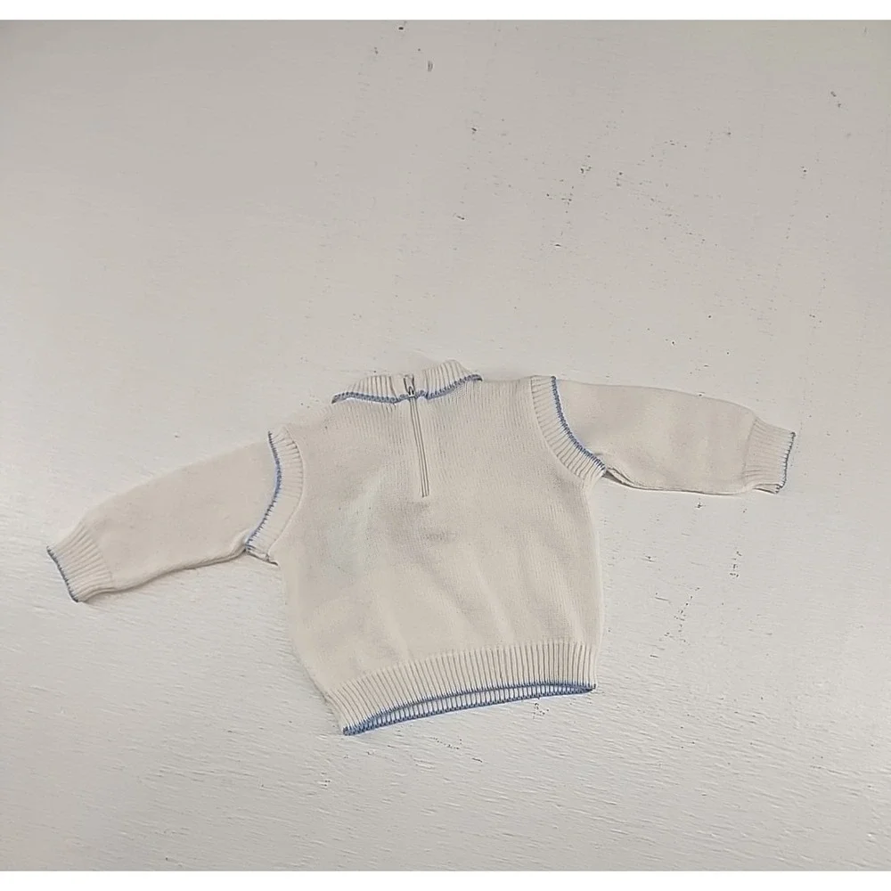 Unbranded 3-6 Months Blue White Cable Knit Sweater Pants Bow Tie Set Preppy Kids